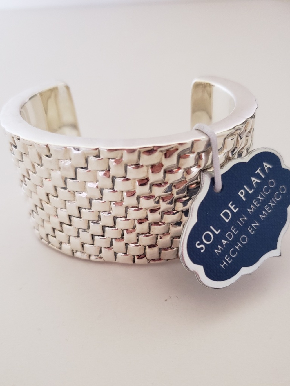 SOL DE PLATA Sterling Silver 925 Electroform Basketweave Cuff Bracelet